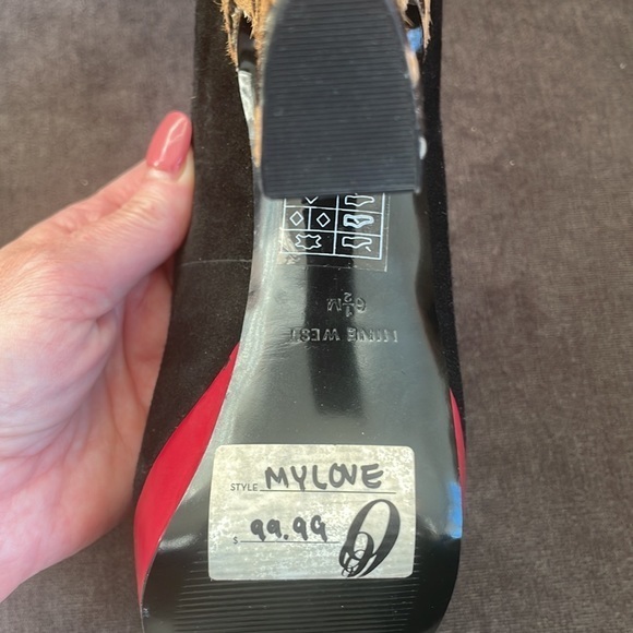 Nine West Heels red Black leopard print pumps like new size 6.5 shoes platforms - Picture 7 of 12